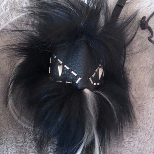 Fendi fur Black silver monster eye bag charm bug